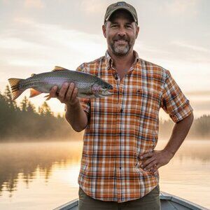 🎣Redhead cotton button-down Orange plaid Shirt 2XL